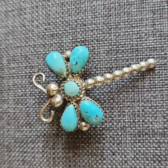 Beautiful NWOT Native American Navajo Turquoise & Sterling Dragonfly Pendant/Pin - Picture 8 of 10
